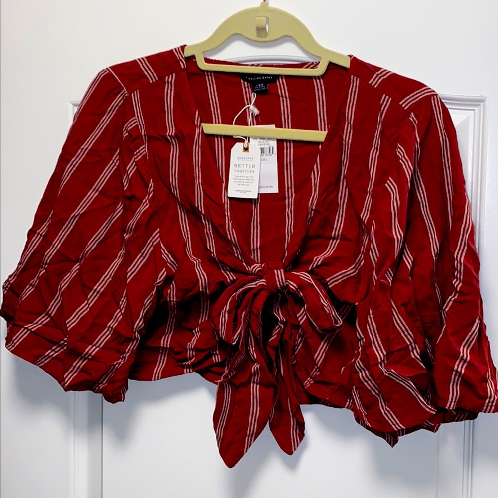 AE Stripped Crop Top Tie Front NWT (size L)